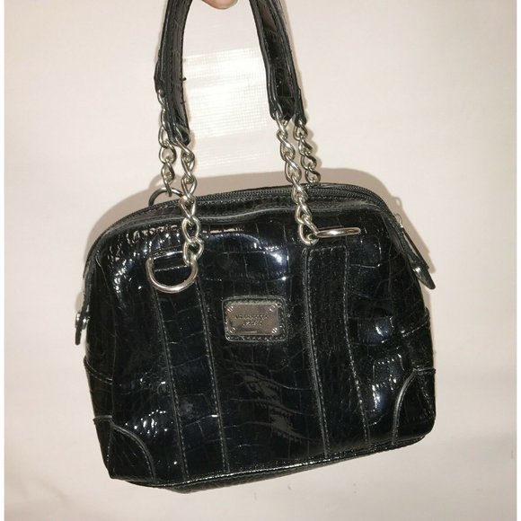 Liz Claiborne Black HandBag Purse Faux Croc Leather Inside Pockets - Picture 1 of 8
